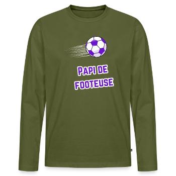 Grandpa Supporter Soccer T-Shirt - Men's Premium Organic Long Sleeve Shirt - khaki - Front - Nico (187cm)