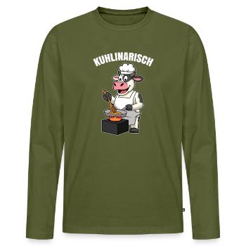 Chef Cow Cooking Cook Cowlinary - Men's Premium Organic Long Sleeve Shirt - khaki - Front - Nico (187cm)