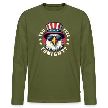 Tu es libre ce soir, Eagle, 4 juillet - T-shirt manches longues Premium bio Homme - kaki - Devant - Nico (187cm)