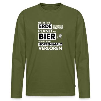 Save the Earth Only Planet with Beer - Men's Premium Organic Long Sleeve Shirt - khaki - Front - Nico (187cm)