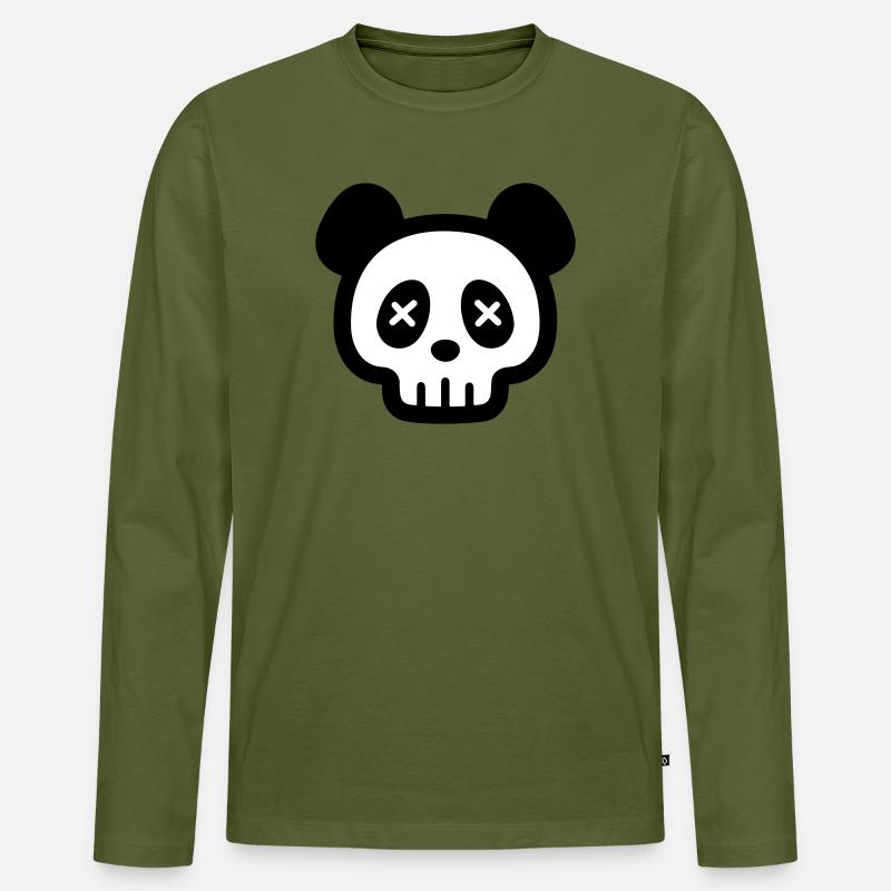Panda Totenkopf Skelett - Männer Premium Bio Langarmshirt - Khaki