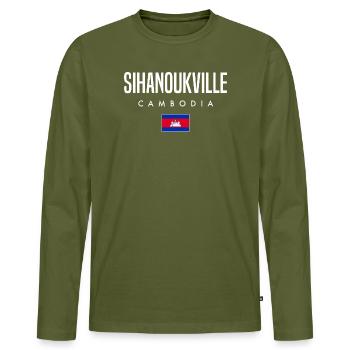 Sihanoukville Cambodge Khmer - T-shirt manches longues Premium bio Homme - kaki - Devant - Nico (187cm)