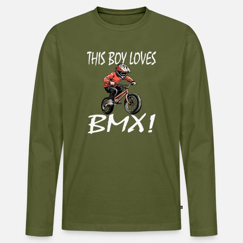 Junge BMX-Fahrer mit Helm - Männer Premium Bio Langarmshirt - Khaki
