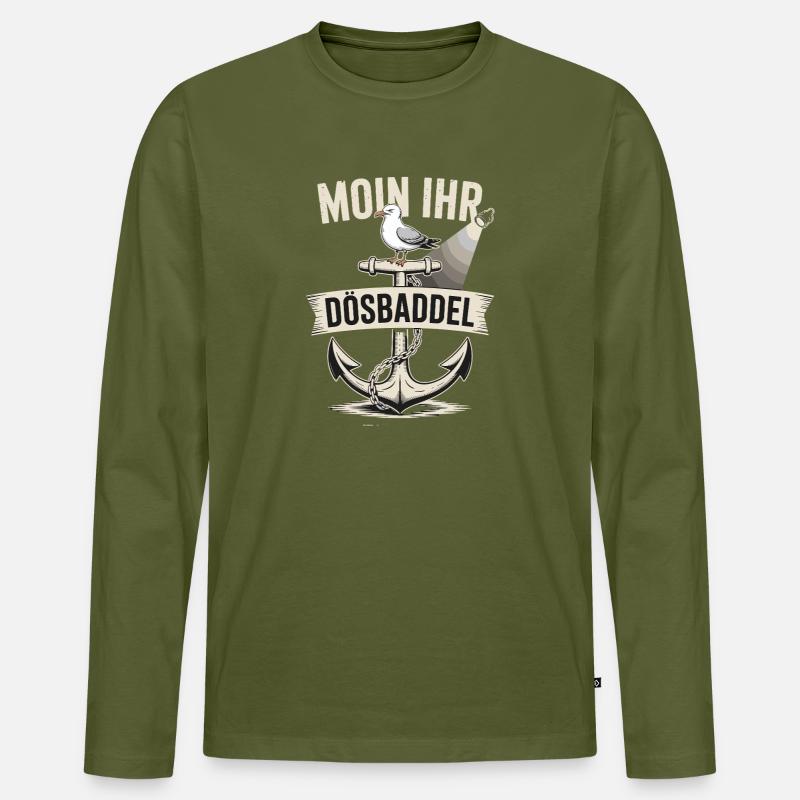  Moin Ihr Dösbaddel Maritimer Spruch Möwe Anker - Männer Premium Bio Langarmshirt - Khaki