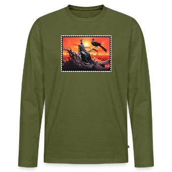 Dark fantasy raven and sunset surreal - Men's Premium Organic Long Sleeve Shirt - khaki - Front - Nico (187cm)