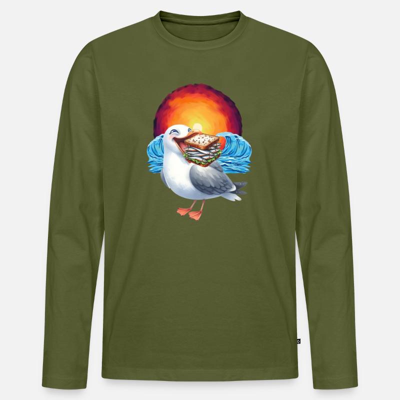 maritim Möwe Möwen Sandwich - Männer Premium Bio Langarmshirt - Khaki