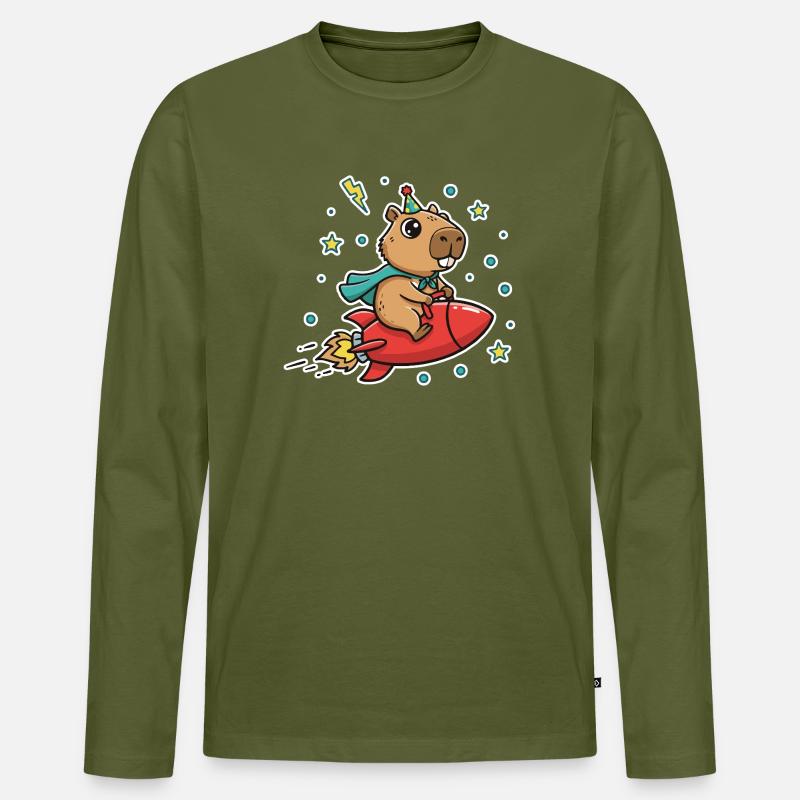 Capybara in Kinderrakete - Männer Premium Bio Langarmshirt - Khaki