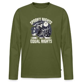 Spooky Nights and Same Right Witch - Men's Premium Organic Long Sleeve Shirt - khaki - Front - Nico (187cm)