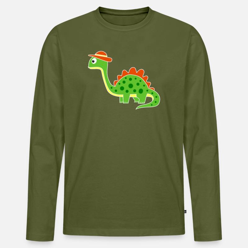 Niedlicher Dino mit Hut - Männer Premium Bio Langarmshirt - Khaki