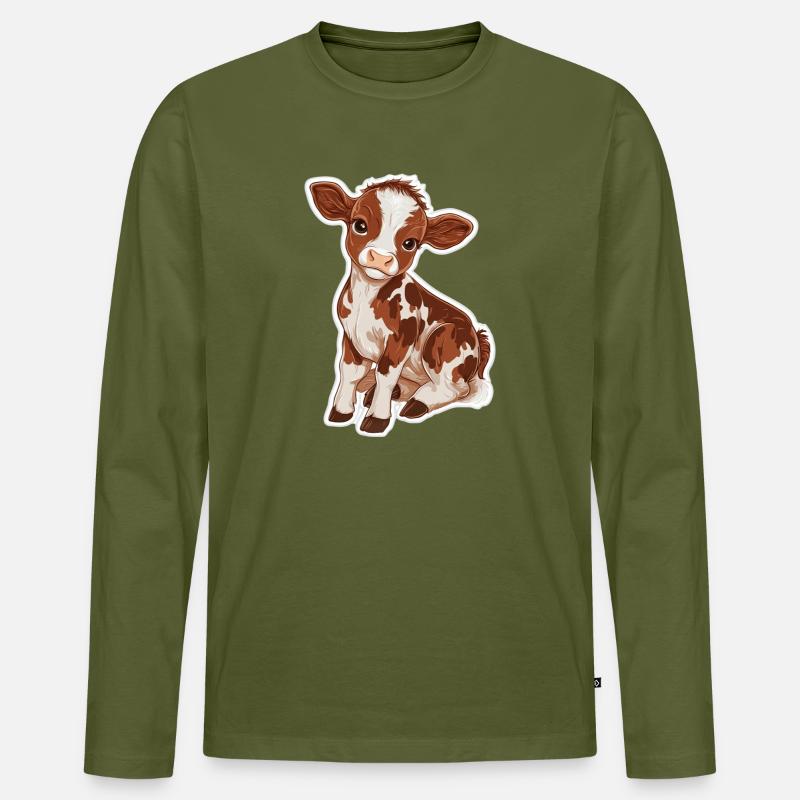 Kuh - Männer Premium Bio Langarmshirt - Khaki