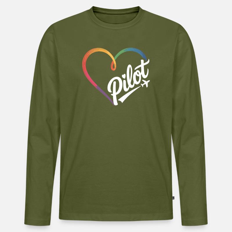 Pilot Herz - Männer Premium Bio Langarmshirt - Khaki