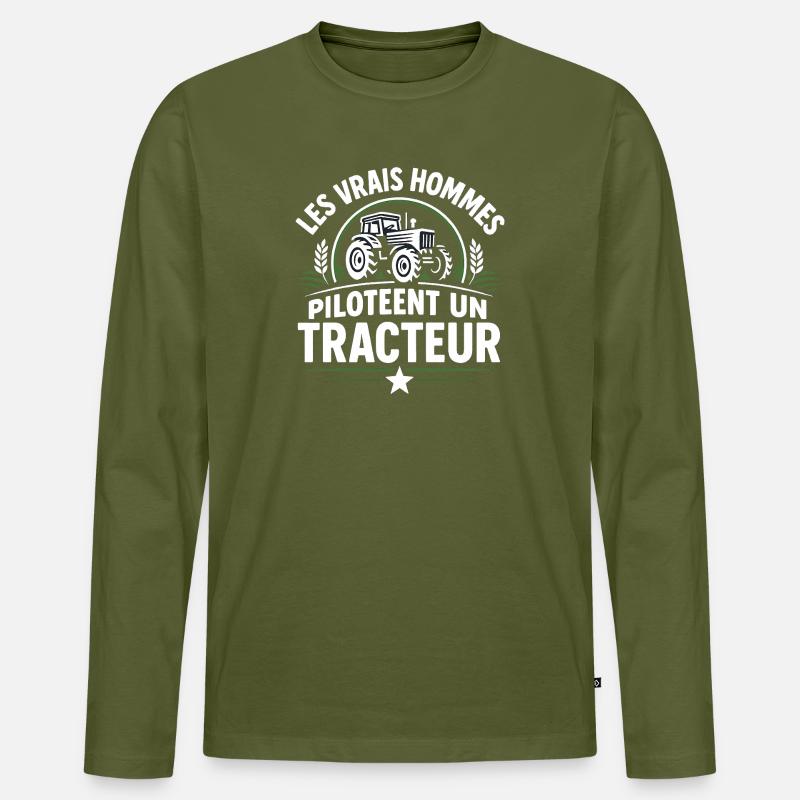 Echte Männer fahren einen Traktor - Männer Premium Bio Langarmshirt - Khaki