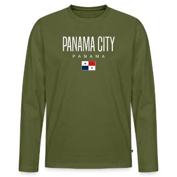 Panama City Panama Panaméen - T-shirt manches longues Premium bio Homme - kaki - Devant - Nico (187cm)