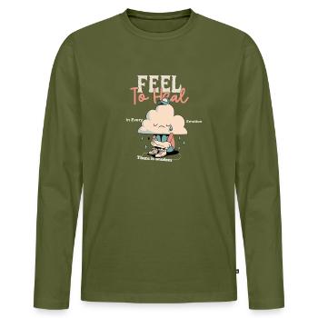 Feel To Heal Cloud Healing - Men's Premium Organic Long Sleeve Shirt - khaki - Front - Nico (187cm)
