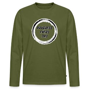Progress Every Day Zen Circle  - Men's Premium Organic Long Sleeve Shirt - khaki - Front - Nico (187cm)