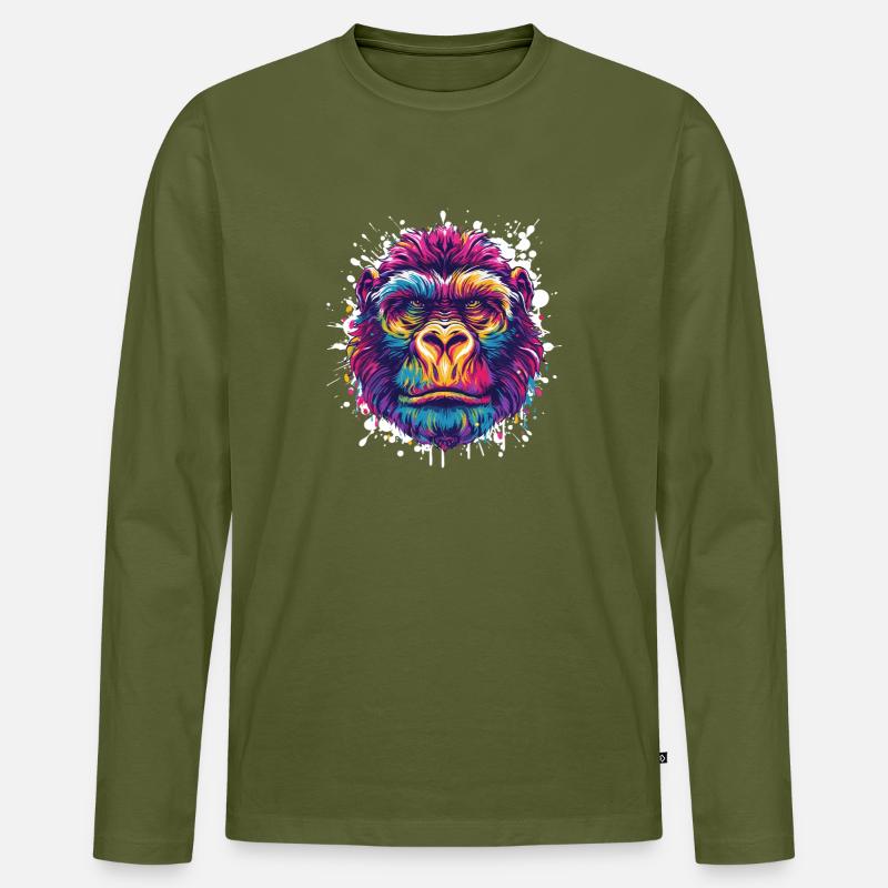 Gorilla Farbklecks Tier - Männer Premium Bio Langarmshirt - Khaki