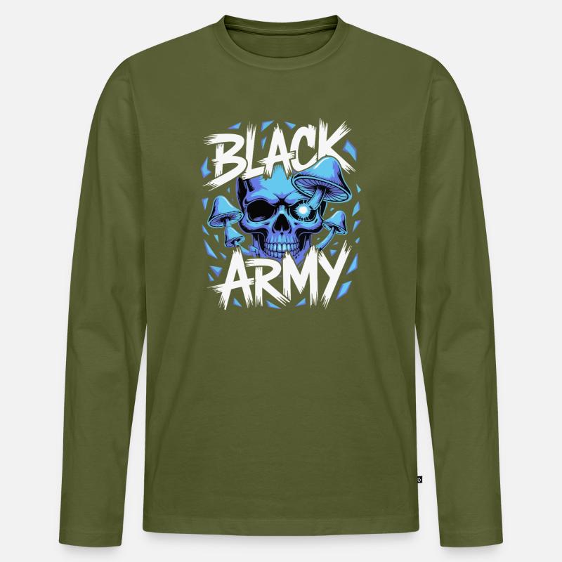 Blauer Schädel Armee Pilze - Männer Premium Bio Langarmshirt - Khaki