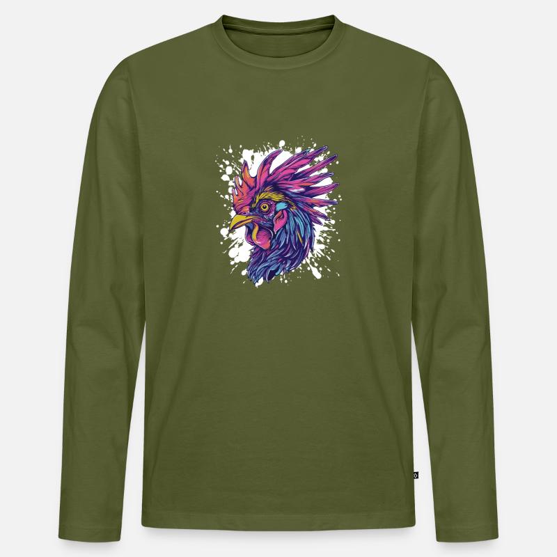Hahn Splatter Tier - Männer Premium Bio Langarmshirt - Khaki