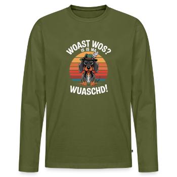 Dackel Retro Sonnenuntergang - Männer Premium Bio Langarmshirt - Khaki - Vorne - Nico (187cm)