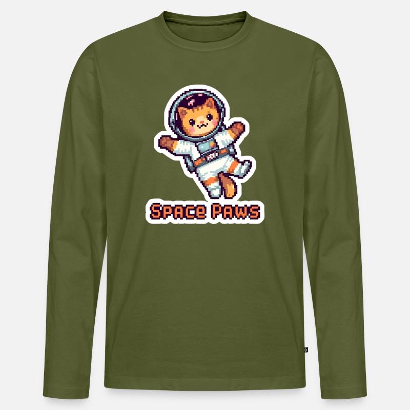 Space Paws – Pixel Cat Astronaut Sticker - Männer Premium Bio Langarmshirt - Khaki