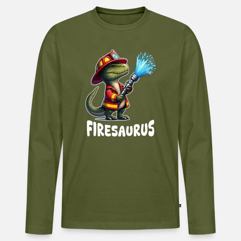 Firesaurus Feuerwehrmann Maskottchen - Männer Premium Bio Langarmshirt - Khaki