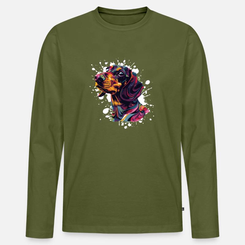 Farbenfroher Hundenkopf Splatterkunst - Männer Premium Bio Langarmshirt - Khaki