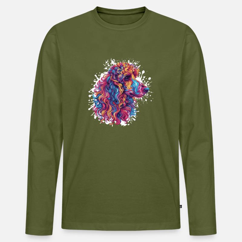 Farbiger Pudel Kopf Kunstwerk - Männer Premium Bio Langarmshirt - Khaki