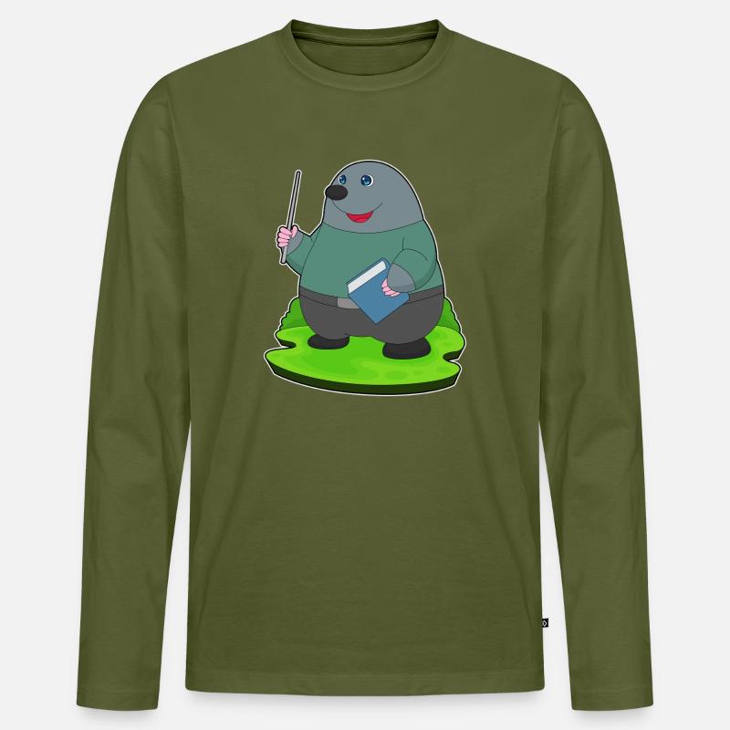 Maulwurf Lehrer Buch Schule - Männer Premium Bio Langarmshirt - Khaki