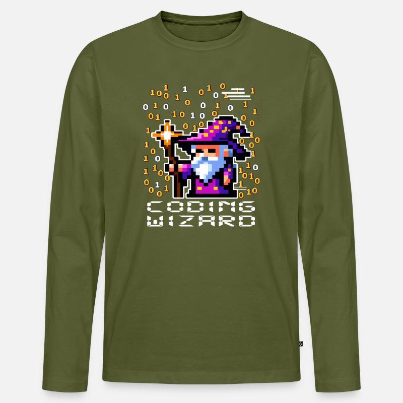 Wizard Pixel Code - Men's Premium Organic Long Sleeve Shirt - khaki