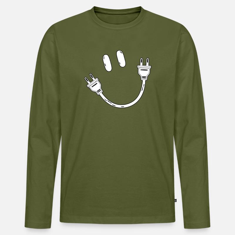 Strom Schuko Stecker Steckdose Elektrik Geschenk - Männer Premium Bio Langarmshirt - Khaki