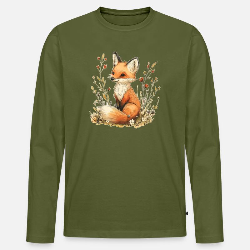 Fuchs mit Blumen - Männer Premium Bio Langarmshirt - Khaki
