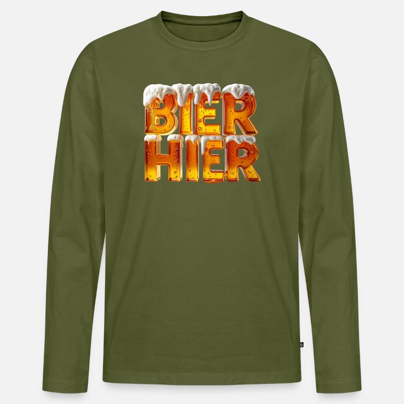 Bier? Hier! – 3D Bierglas-Buchstaben mit Schaum - Männer Premium Bio Langarmshirt - Khaki