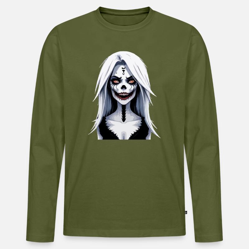 Skelett Gesicht Banshee Halloween - Männer Premium Bio Langarmshirt - Khaki