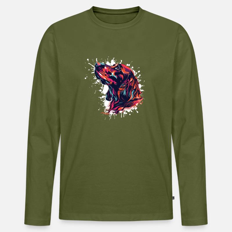 Bunter Hund Kopf Splatterkunst - Männer Premium Bio Langarmshirt - Khaki