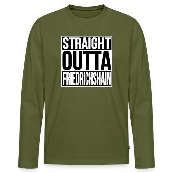 STRAIGHT OUTTA FRIEDRICHSHAIN BERLIN - Men's Premium Organic Long Sleeve Shirt - khaki - Front - Nico (187cm)