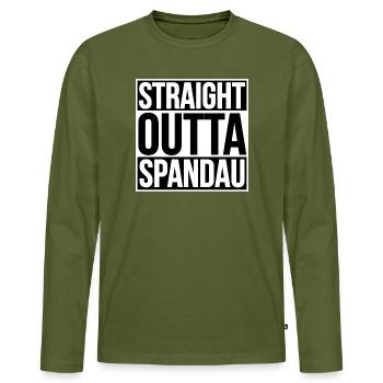 Straight Outta Spandau BERLIN - Men's Premium Organic Long Sleeve Shirt - khaki - Front - Nico (187cm)