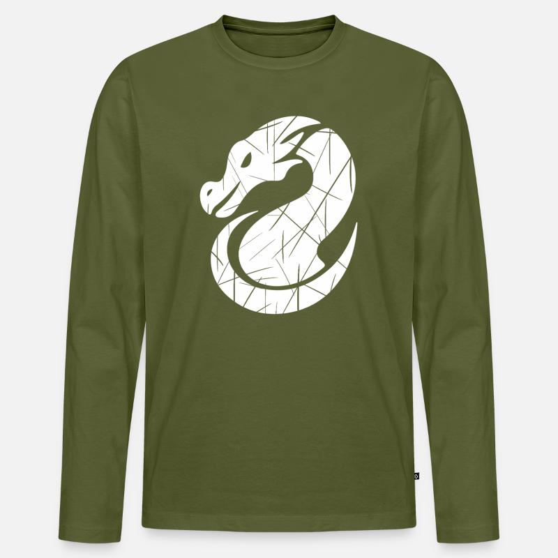 Drachensilhouette weiss  - Männer Premium Bio Langarmshirt - Khaki