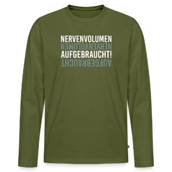 Volume nerveux épuisé - T-shirt manches longues Premium bio Homme - kaki - Devant - Nico (187cm)