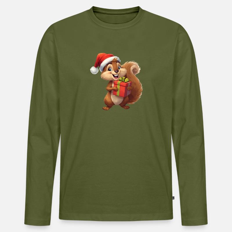 Weihnachts-Eichhörnchen mit Geschenk - Männer Premium Bio Langarmshirt - Khaki