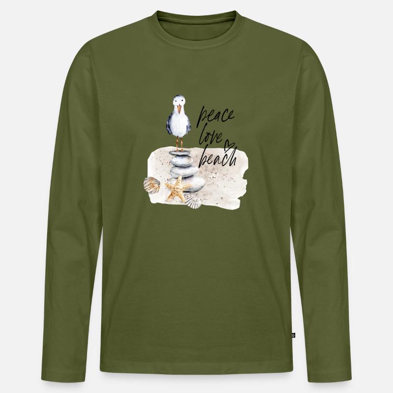 Strandvogel auf Steinstapel Wasserfarben - Männer Premium Bio Langarmshirt - Khaki
