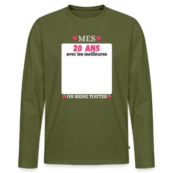 Anniversaire 20 Ans Fille, Mes 20 Ans - T-shirt manches longues Premium bio Homme - kaki - Devant - Nico (187cm)