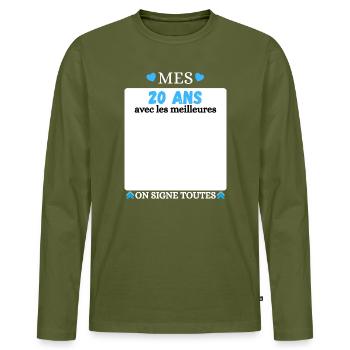 Anniversaire 20Ans, Mes 20 Ans avec les Meilleures - T-shirt manches longues Premium bio Homme - kaki - Devant - Nico (187cm)