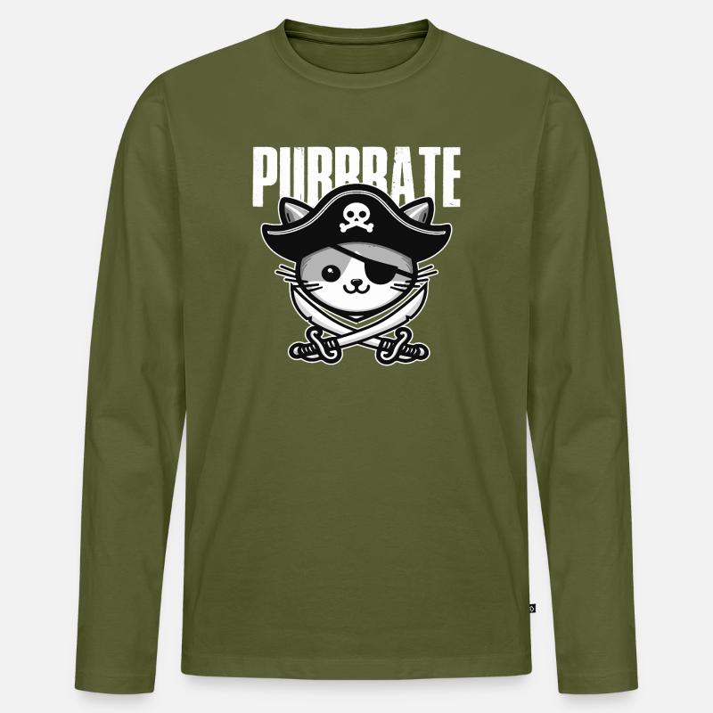 Piratenkatze Dreispitz - Männer Premium Bio Langarmshirt - Khaki