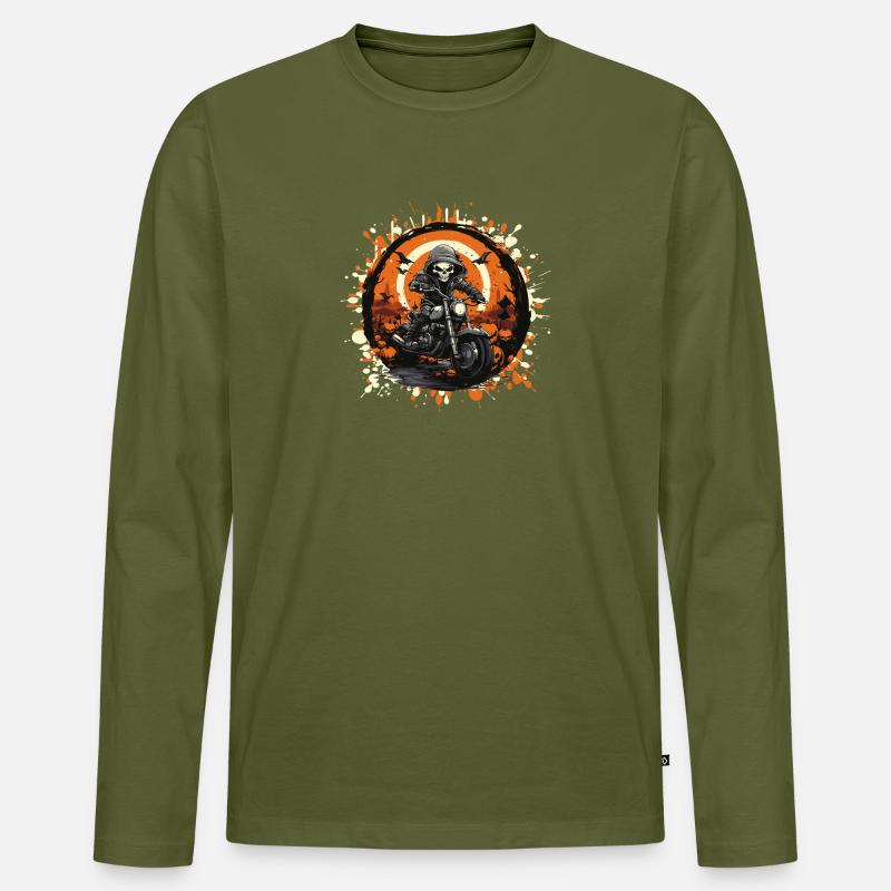 Skelett Biker im Halloween Ring - Männer Premium Bio Langarmshirt - Khaki