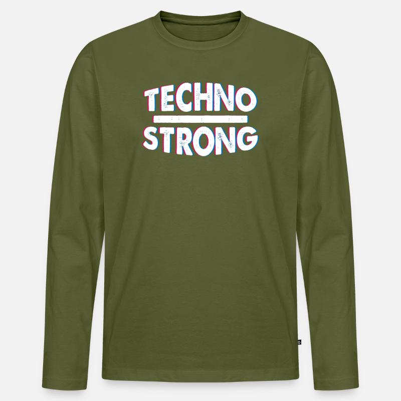 Techno Strong Neon Glitch - Männer Premium Bio Langarmshirt - Khaki