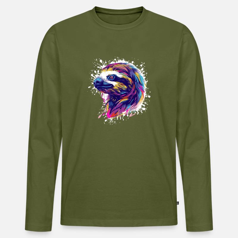 Faultier Sloth Splatter - Männer Premium Bio Langarmshirt - Khaki