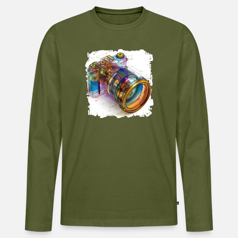 Digitalkamera als CAD-Design Blaupause - Männer Premium Bio Langarmshirt - Khaki