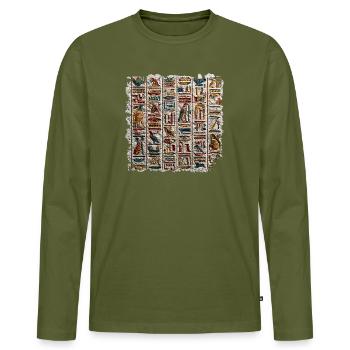 Egyptian Hieroglyphics Stone Relief - Men's Premium Organic Long Sleeve Shirt - khaki - Front - Nico (187cm)