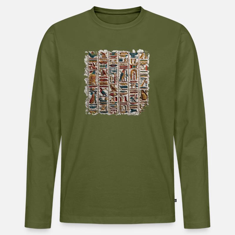 Ägyptische Hieroglyphen Steinrelief - Männer Premium Bio Langarmshirt - Khaki