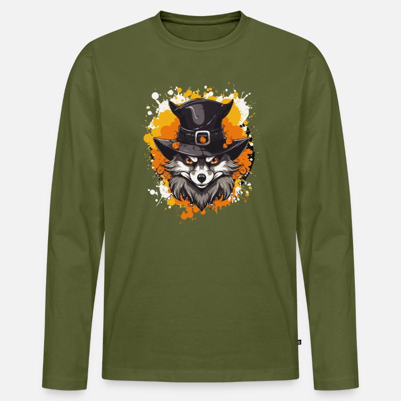 Wolfs Hexenhut Porträt - Männer Premium Bio Langarmshirt - Khaki